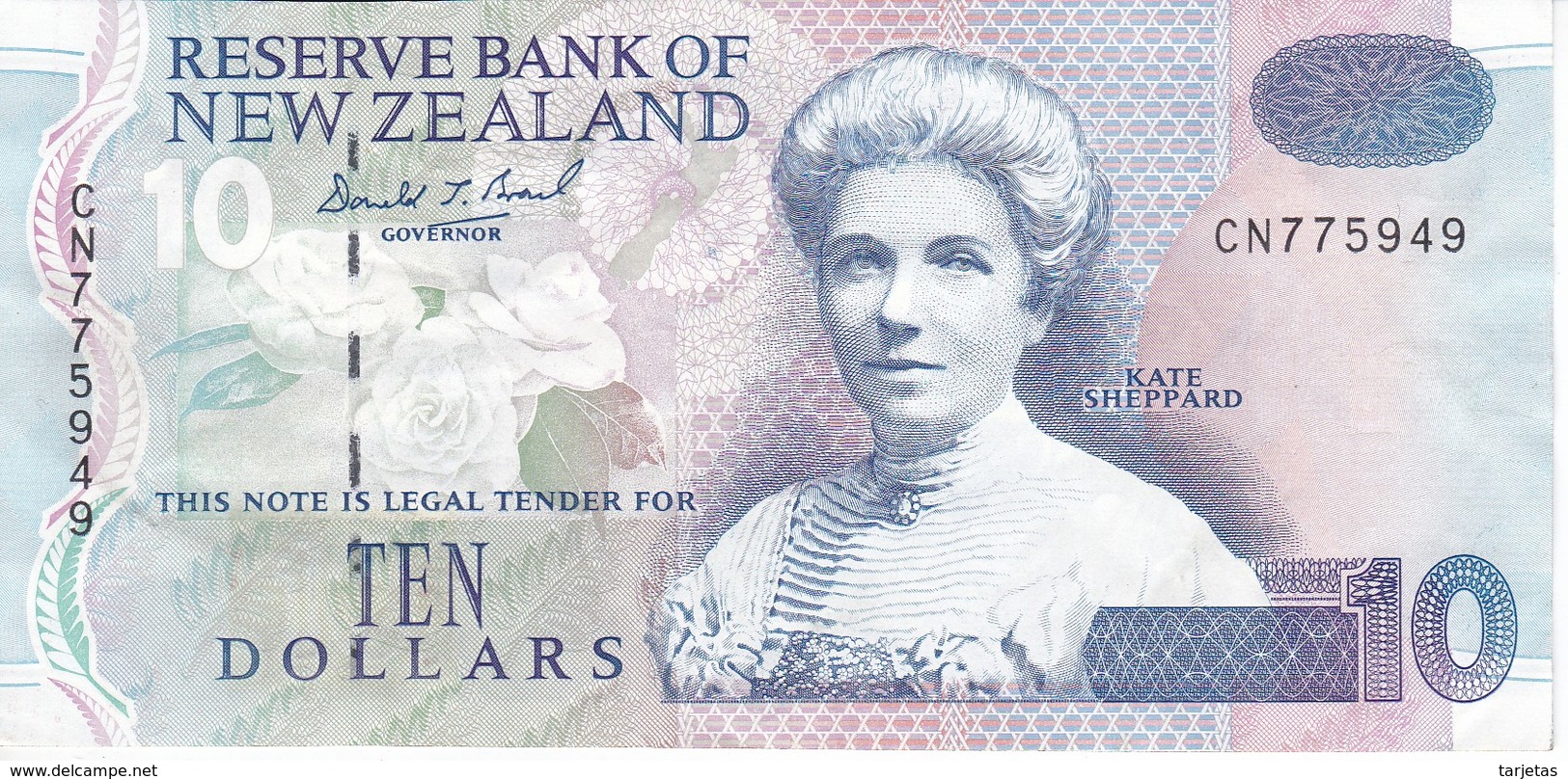 BILLETE DE NUEVA ZELANDA DE 10 DOLLARS DEL AÑO 1993 CALIDAD MBC (VF) (PATO-DUCK) (BANKNOTE) - Nueva Zelandía