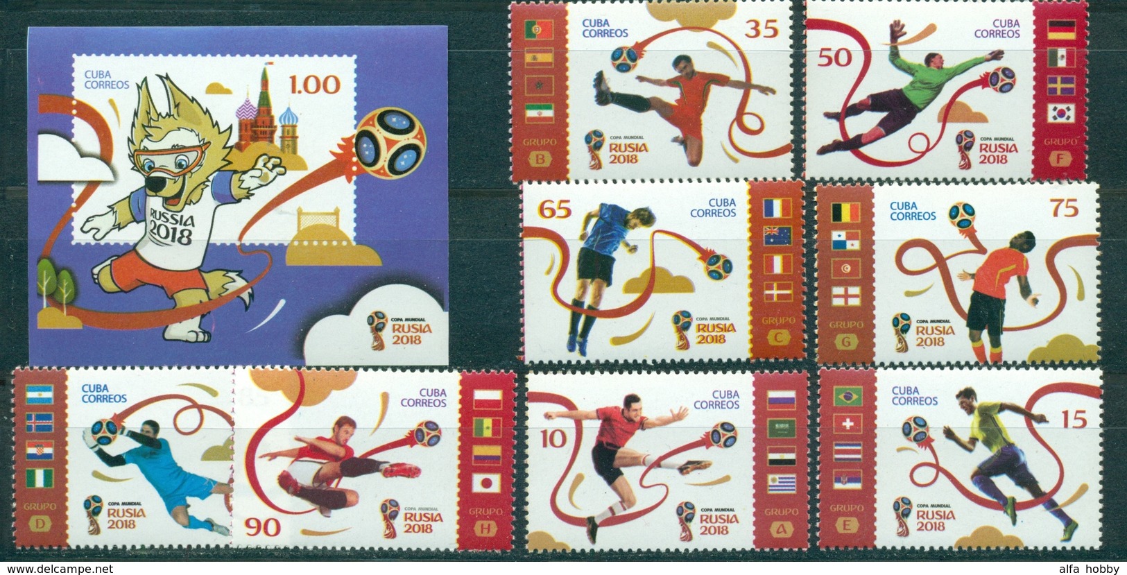 Cuba, World Cup 2018, 8 Stamps + Block - 2018 – Rusland