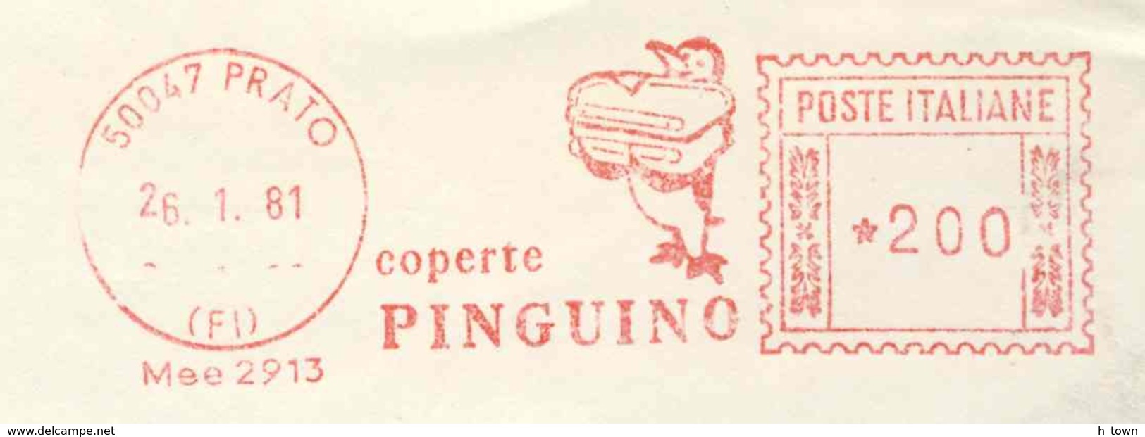 927  Manchot Pingouin: Ema D'Italie, 1981 -  Penguin Meter Stamp From Prato, Italy. Coperte Pinguino - Pingouins & Manchots