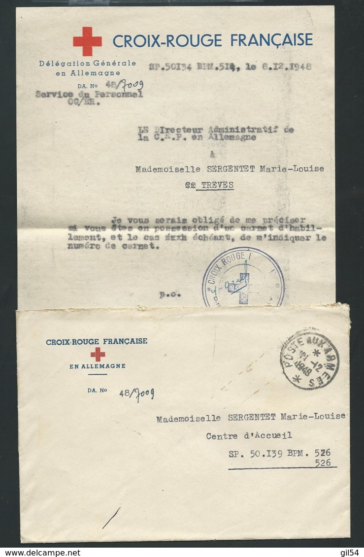 Forces Françaises D'occupations En Allemagne - LAC  Entete Croix Rouge Française EN ALLEMAGNE DEC 1948 Modb20302 - Documents