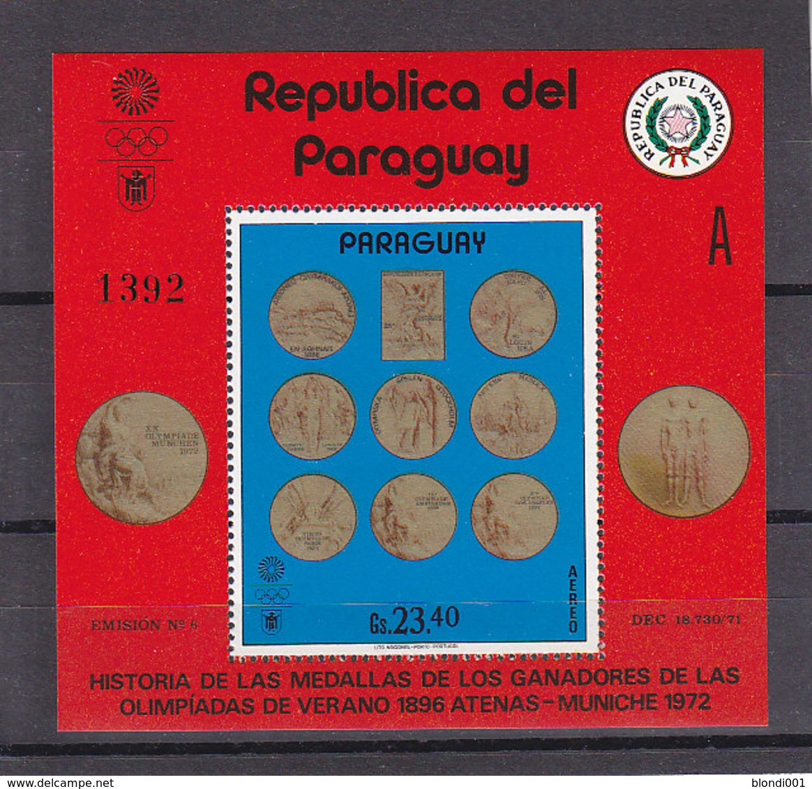 Olympics 1972 - Medals - PARAGUAY - S/S MNH - Ete 1972: Munich