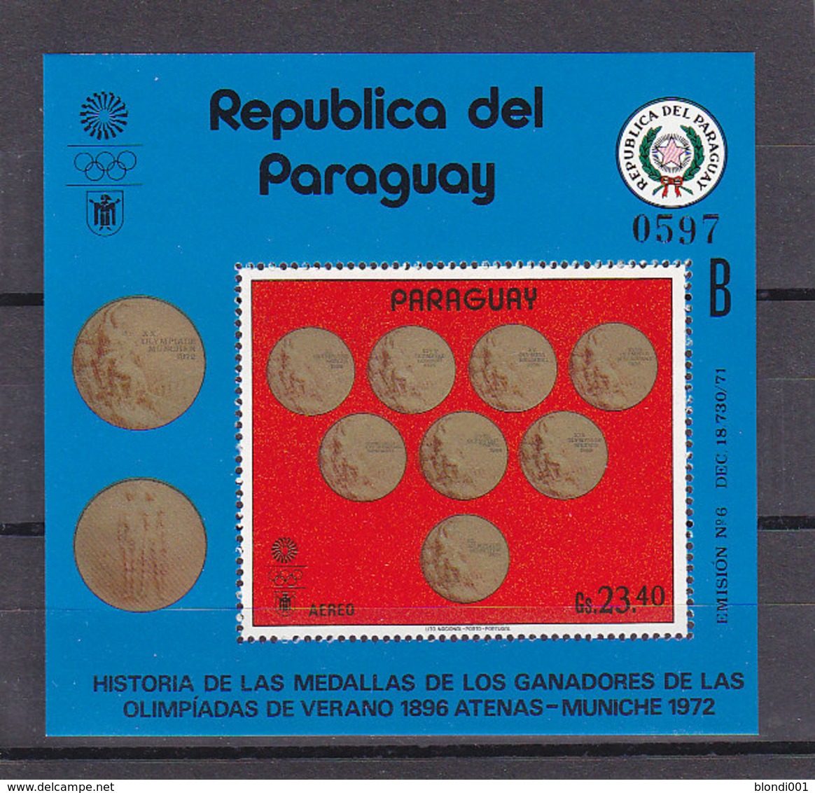 Olympics 1972 - Medals - PARAGUAY - S/S MNH - Ete 1972: Munich