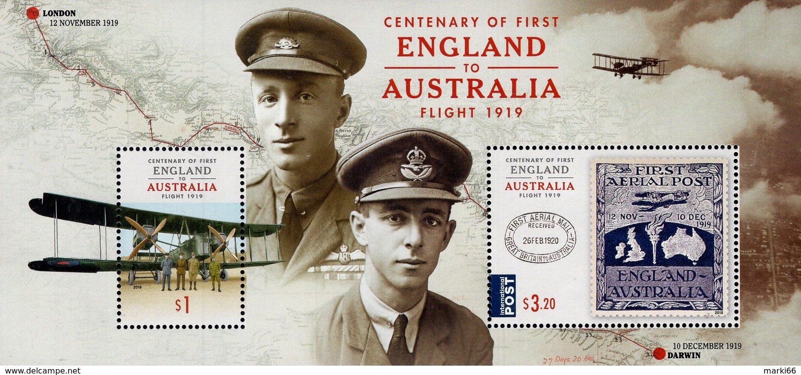 Australia - 2019 - Centenary Of First England To Australia Flight - Mint Souvenir Sheet - Mint Stamps