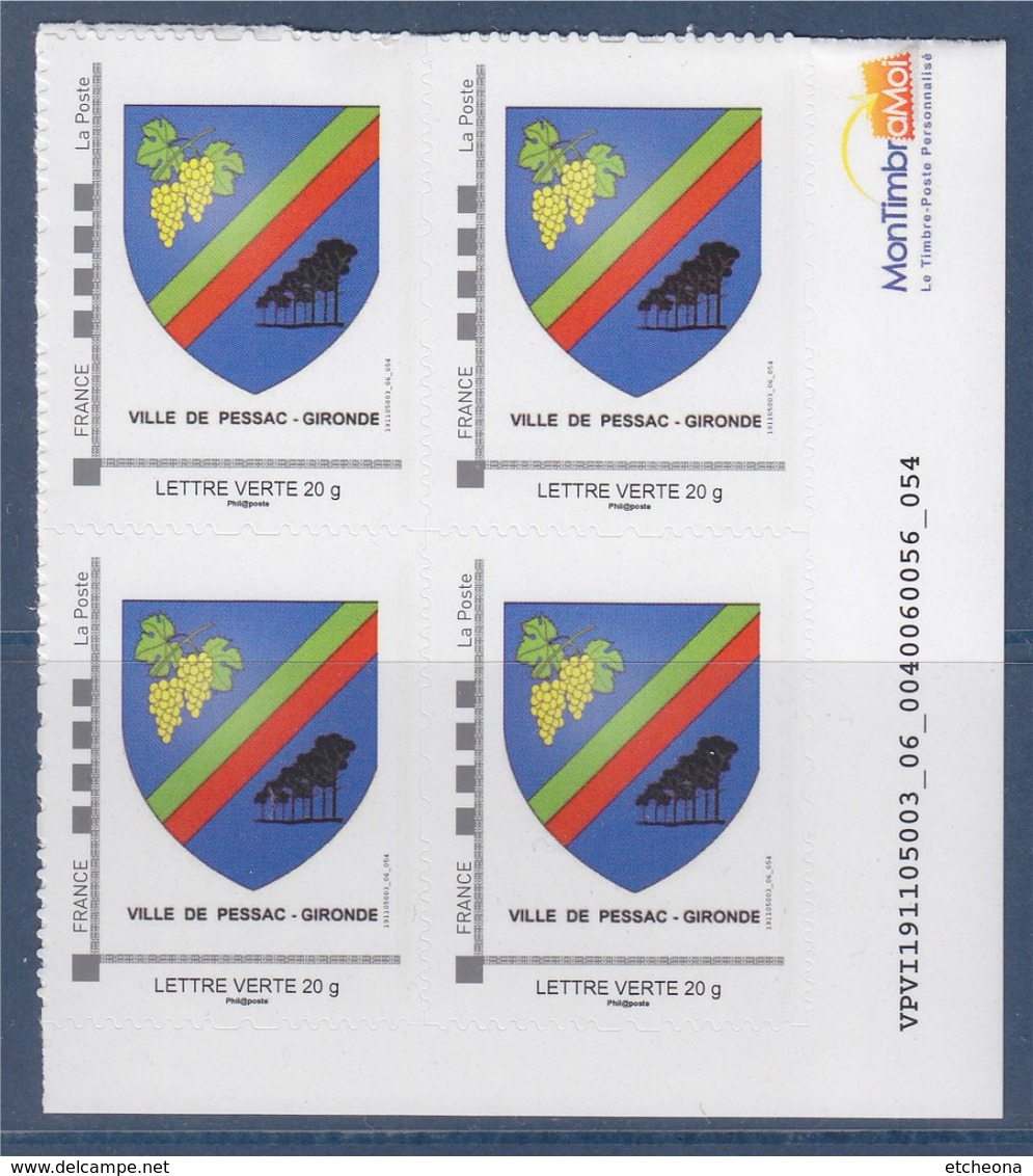 Emission Blason De La Ville De Pessac 23-24.11.2019 TVP LV Cadre MonTimbraMoi Neuf Bloc De 4 - Unused Stamps