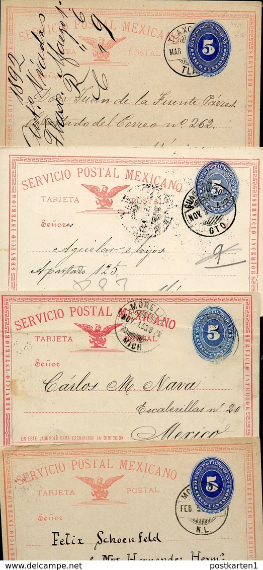 Mexico 4 Postal Cards MEPSI #PC44 Monterey Morelia Tlaxcala Guanajuato 1891-93 - Mexiko