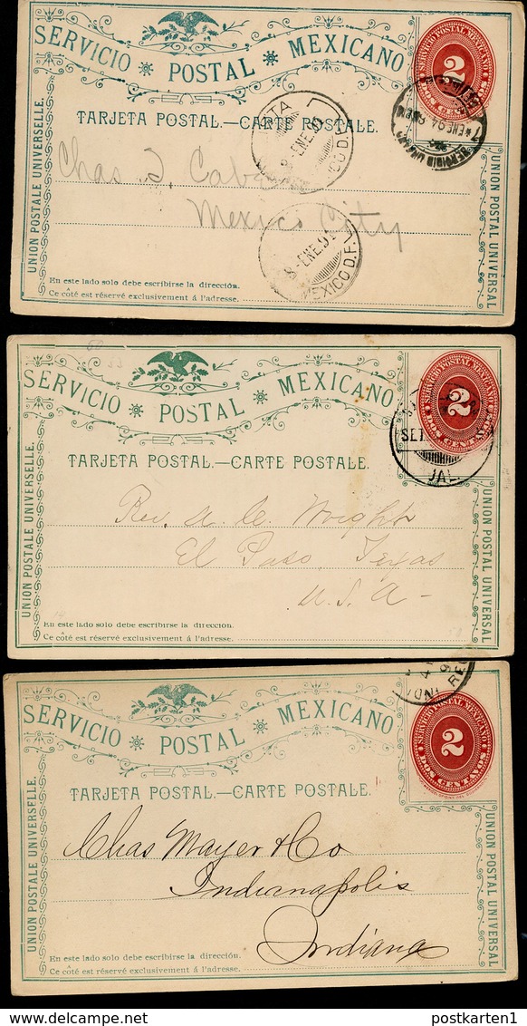 Mexico 3 Postal Cards MEPSI #PC52 Used Within Mexico And To USA 1891-94 - Mexiko