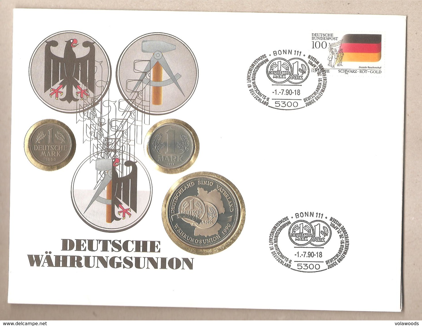 Germania - Busta Storica Con Annullo Speciale Unificazione Germania - 1 Marco DDR + 1 Marco BRD + 1 Marco Germania Unita - 1 Marco