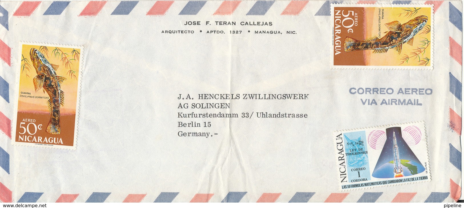 Nicaragua Air Mail Cover Sent To Germany With Stamps On Front And Backside Of The Cover - Nicaragua