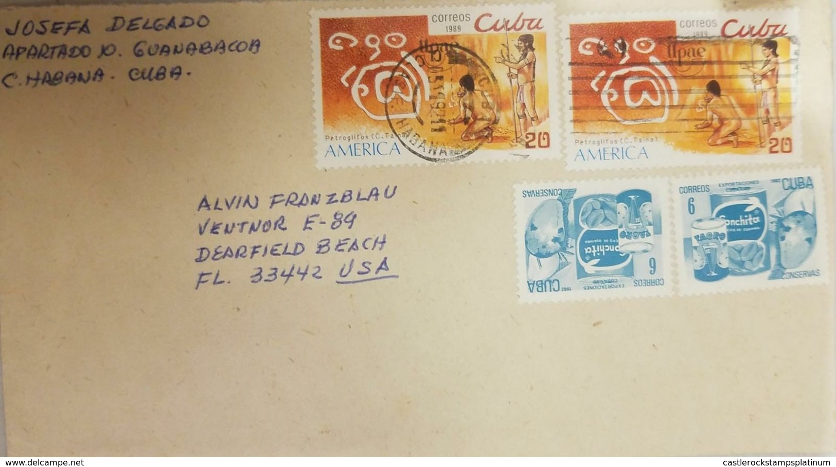 O) 1992 CIRCA - CUBA - CARIBBEAN, AMERICA UPAEP, PETROGLYPH SC 3150, EXPORTS - CANNED FRUITS SC 2486, TO USA - Covers & Documents