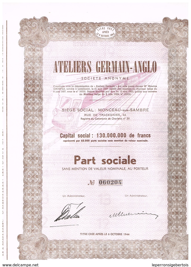 Ancien Titre - Ateliers Germain-Anglo - Société Anonyme  - Titre De 1963 - Industrie
