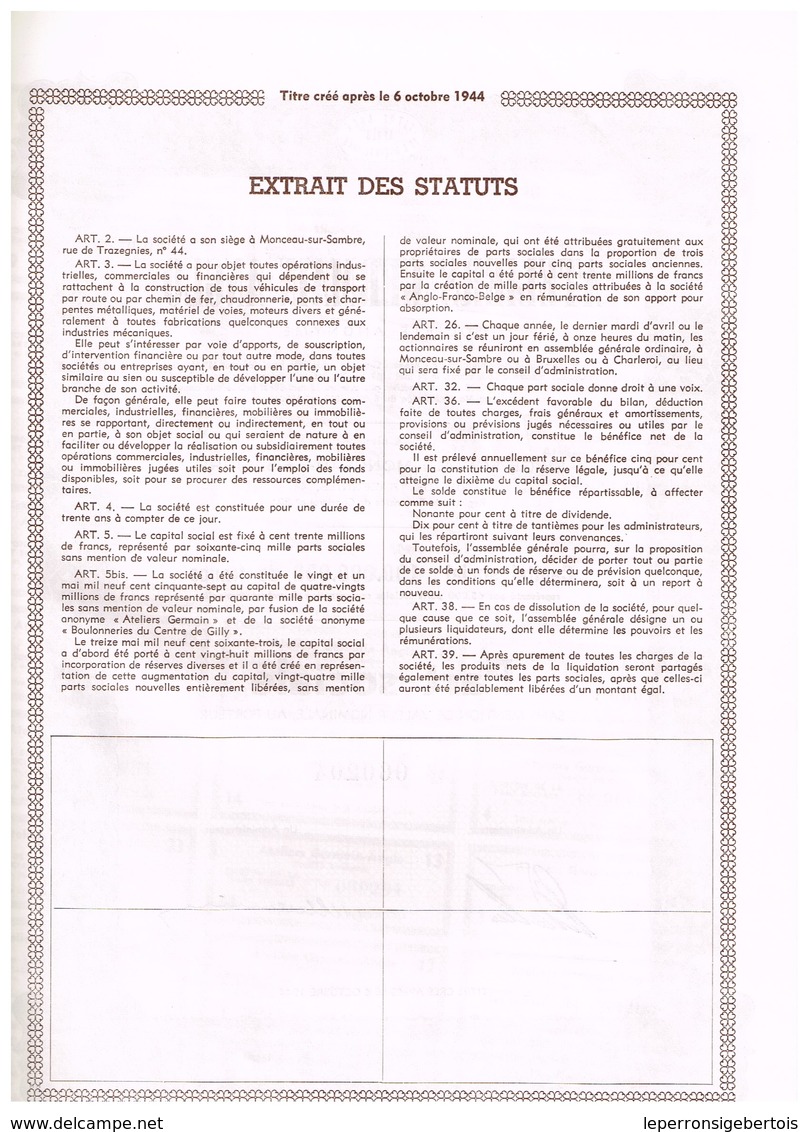 Ancien Titre - Ateliers Germain-Anglo - Société Anonyme  - Titre De 1963 - Industrie