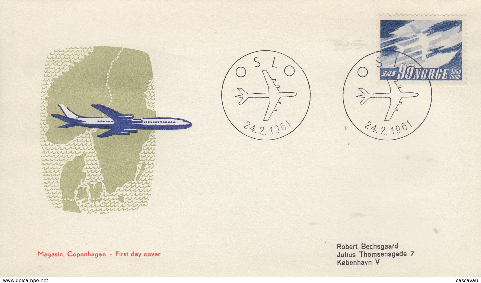 Enveloppe  FDC  1er  Jour    NORVEGE   10éme   Anniversaire  De   SCANDINAVIAN   AIRLINES   1961 - FDC