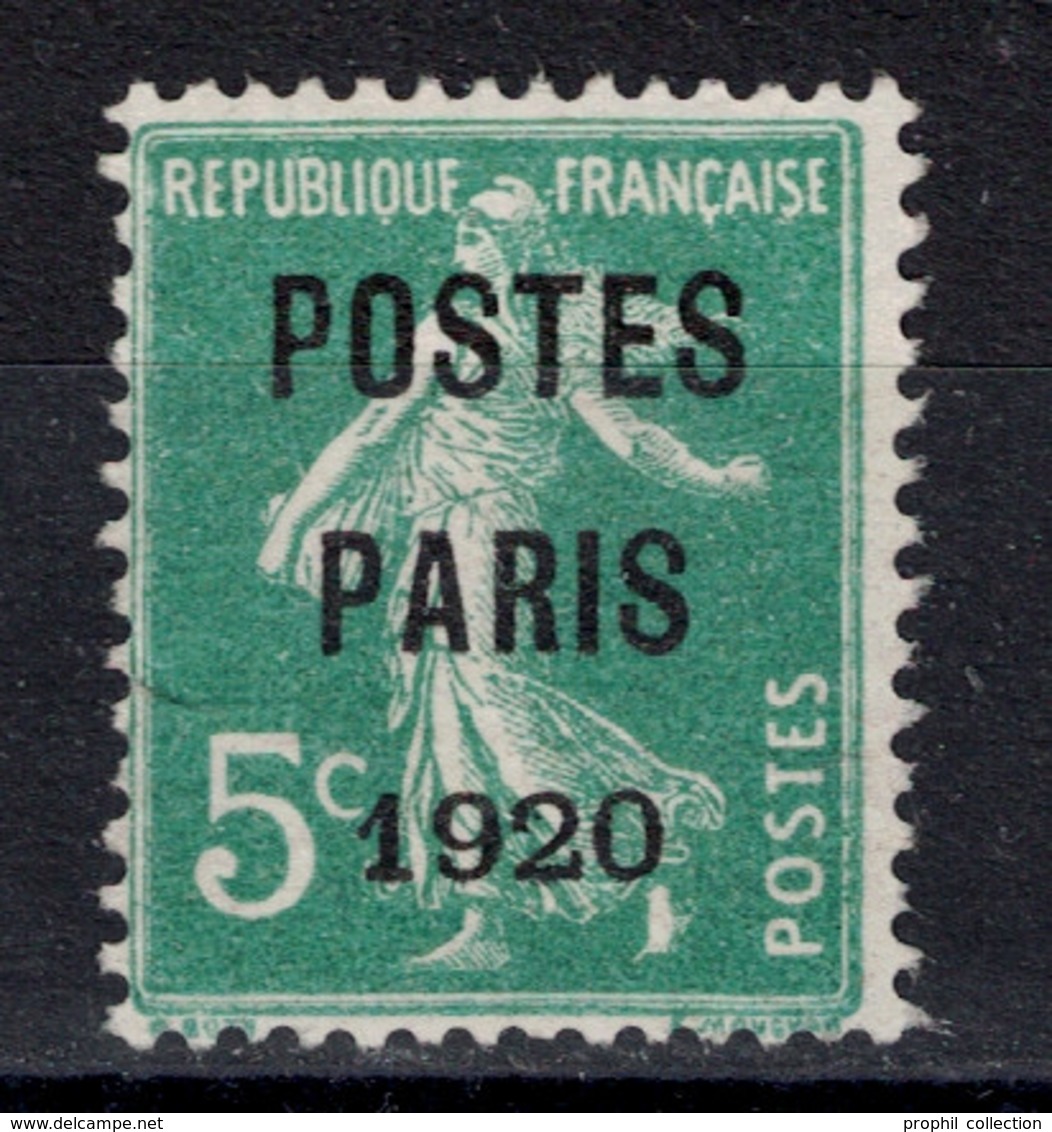 PREOBLITERE (*) N° 24 B Surcharge POSTES PARIS 1920 (cote 170€) / Semeuse Camée 5c Preo De France - 1893-1947