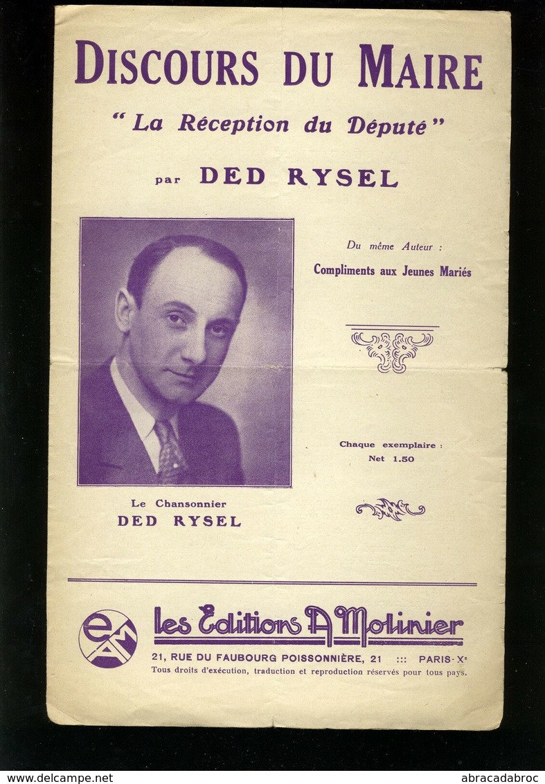 Partition Ancienne - Le Discours Du Maire - Ded Rysel - La Reception Du Deputé - Song Books