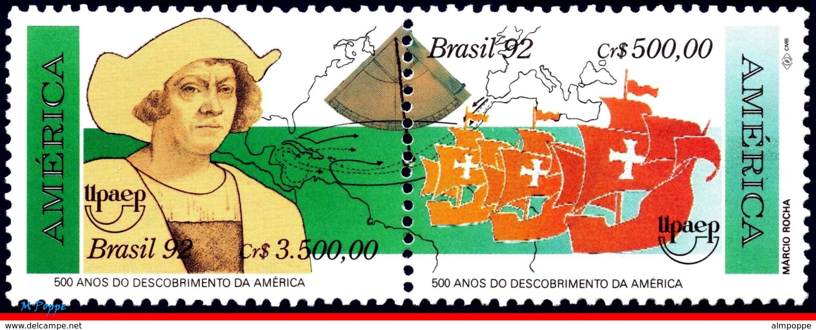 Ref. BR-2361A BRAZIL 1992 HISTORY, DISCOVERY AMERICA, SKIPS,, VASCO DA GAMA,UPAEP,MI# 2466-67,SET MNH 2V Sc# 2360-2361 - Nuevos