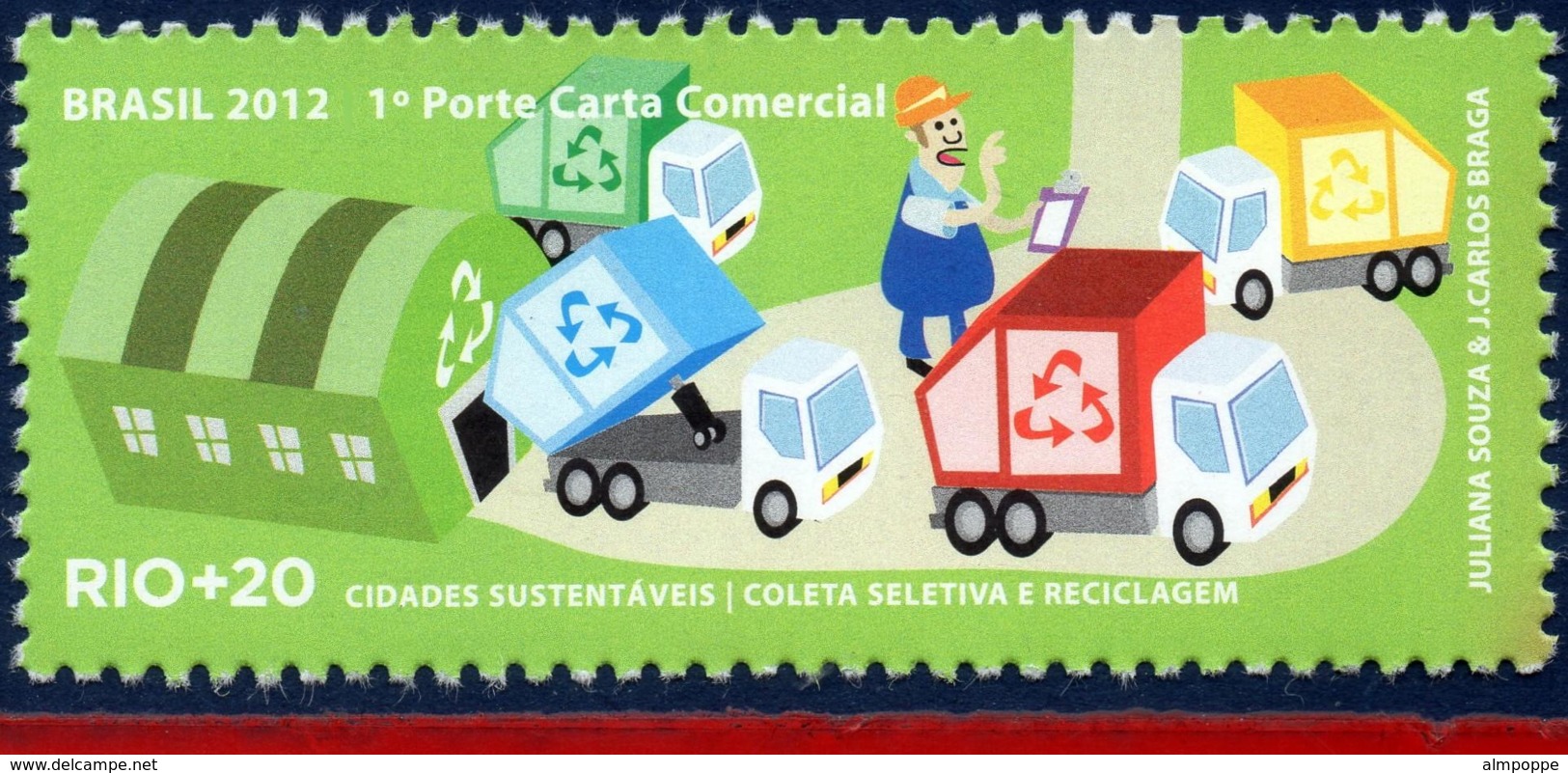 Ref. BR-3218R BRAZIL 2012 ENVIRONMENT, RIO+20, UN, SELECTIVE, COLLECTION AND RECYCLING, TRUCKS, MNH 1V Sc# 3218R - Vrachtwagens