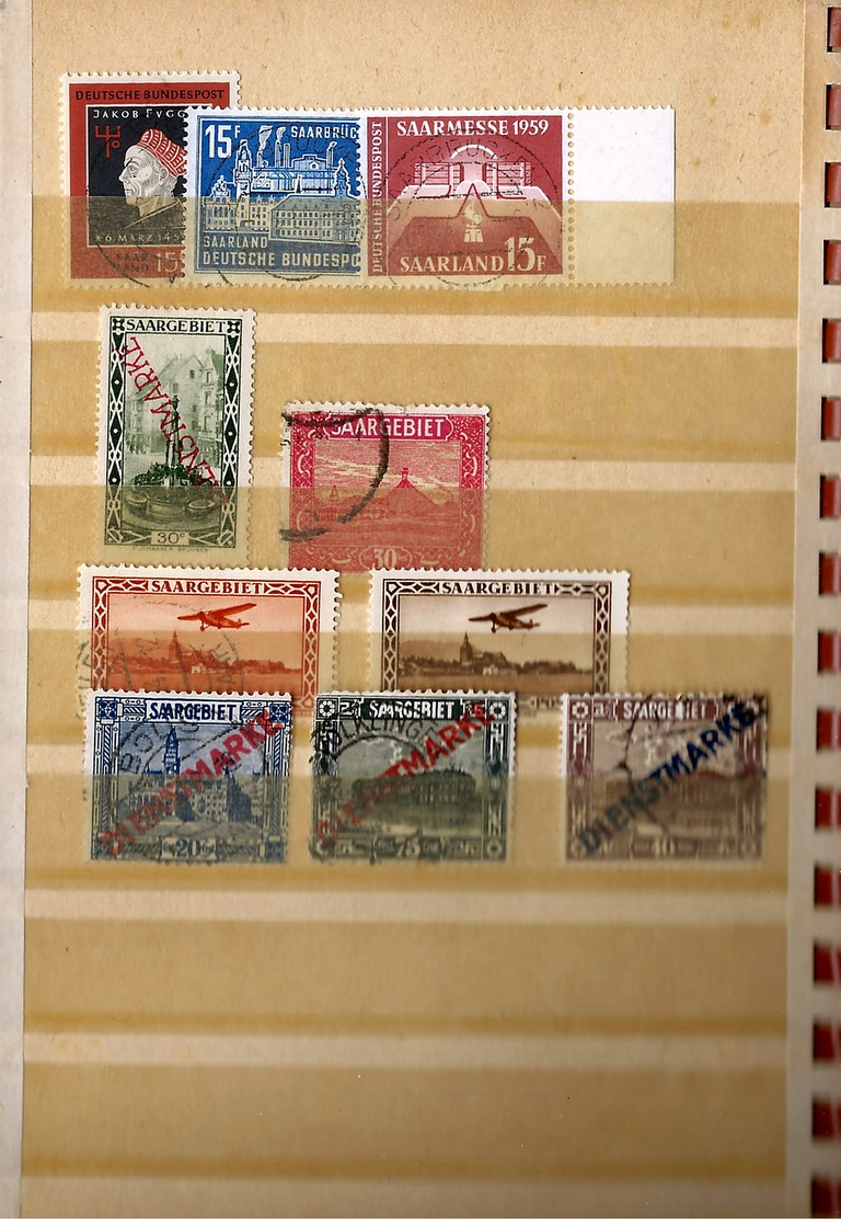 Sarre ,  huge party of postmarked and unused stamps   in a full stock-book (as per scan) VFU and MNH (handfull LH)