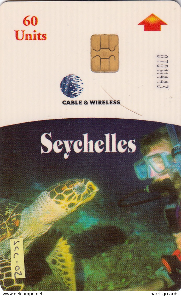 SEYCHELLES - Sea Turtle (reverse A), Cable & Wireless ,60 Units, Used - Seychellen