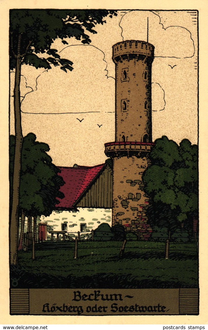 Beckum, Höxberg / Soestwarte, Steindruck AK, Um 1920 - Beckum