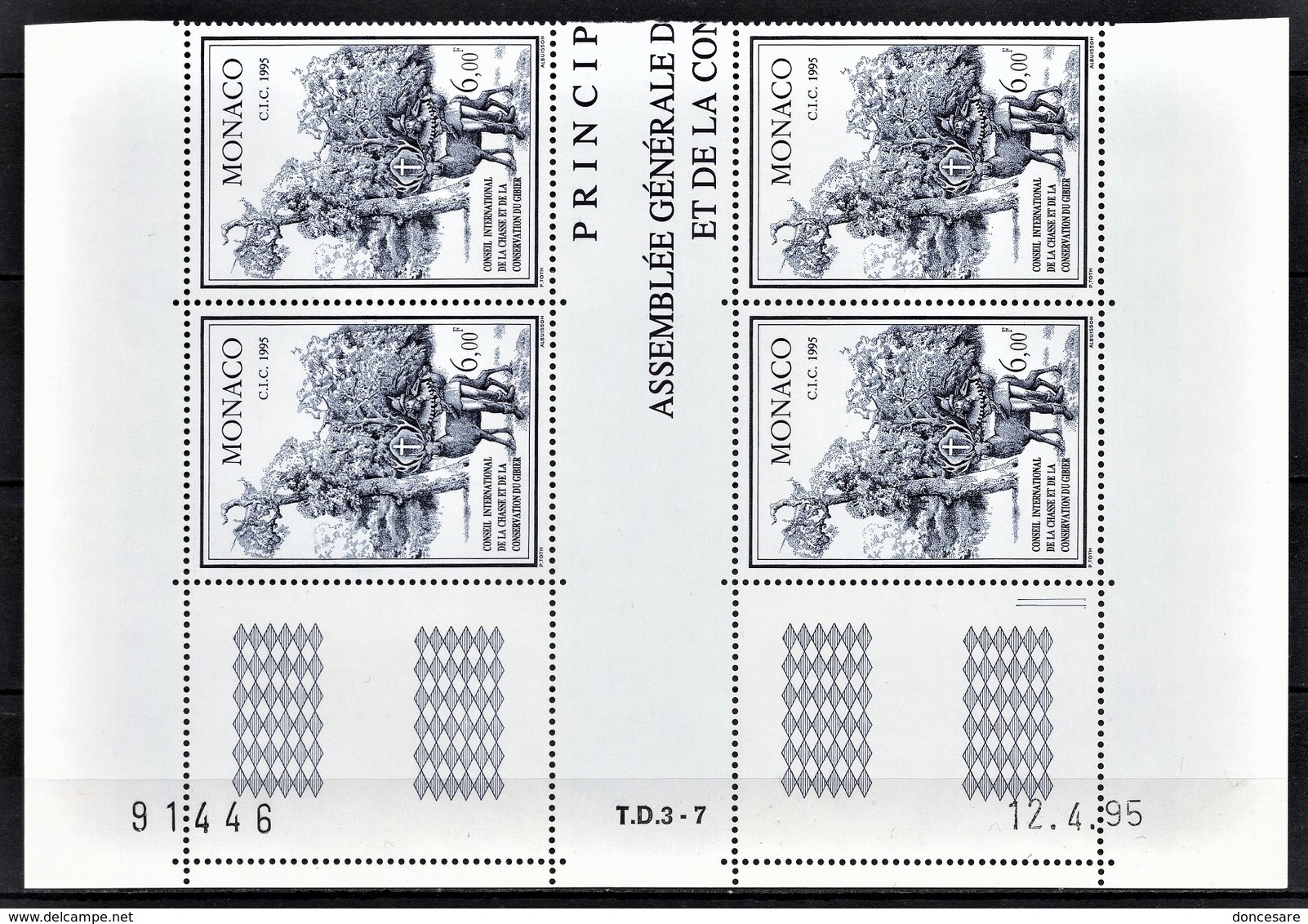 MONACO 1995 - BLOC DE 4 TP / N° 1994 - NEUFS** COIN DE FEUILLE / DATE - Unused Stamps