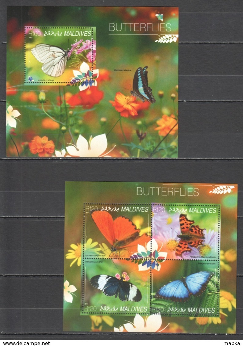 ML687 2014 MALDIVES FAUNA INSECTS BUTTERFLIES 1KB+1BL MNH - Mariposas