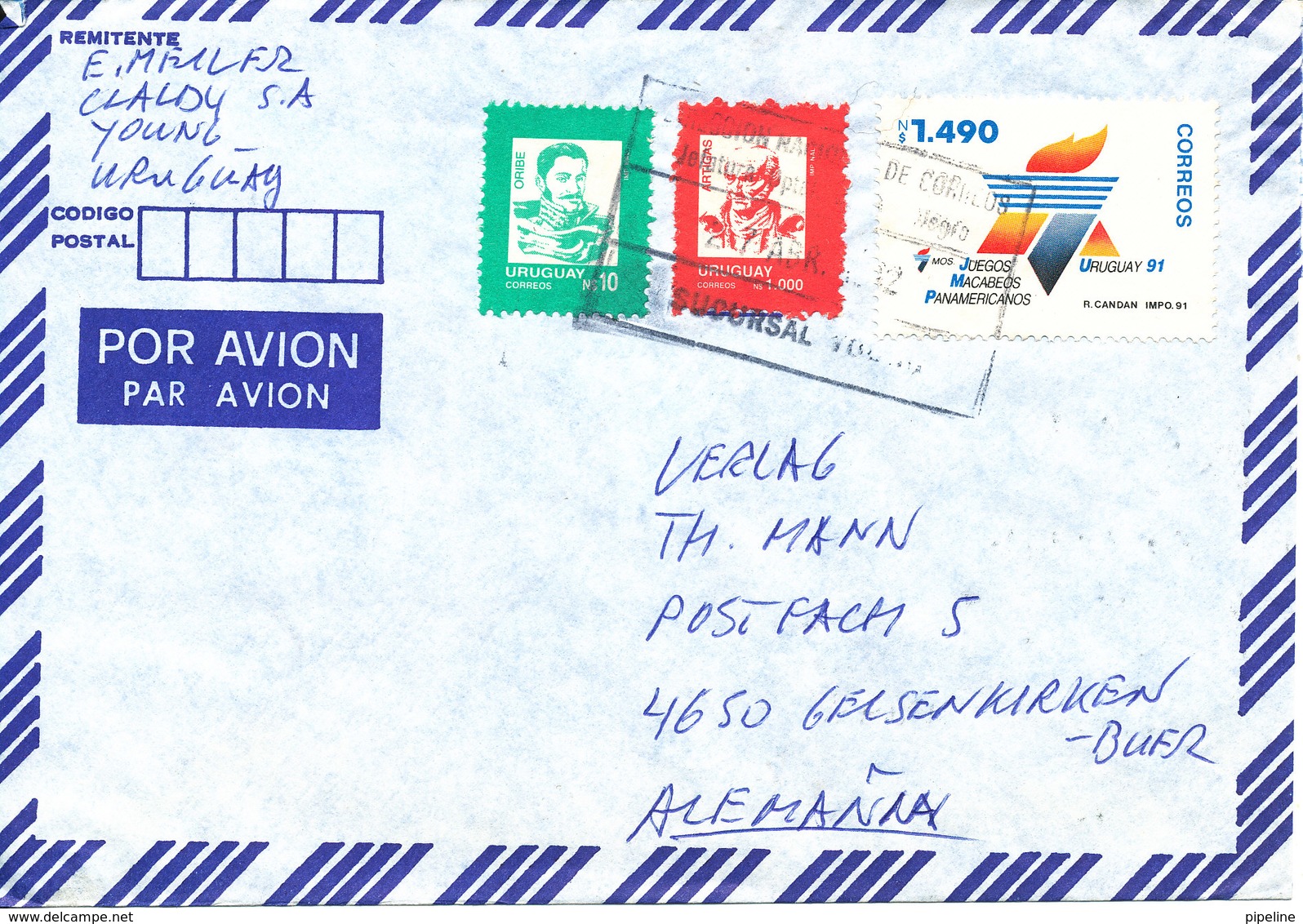 Uruguay Air Mail Cover Sent To Germany 27-4-1992 - Uruguay