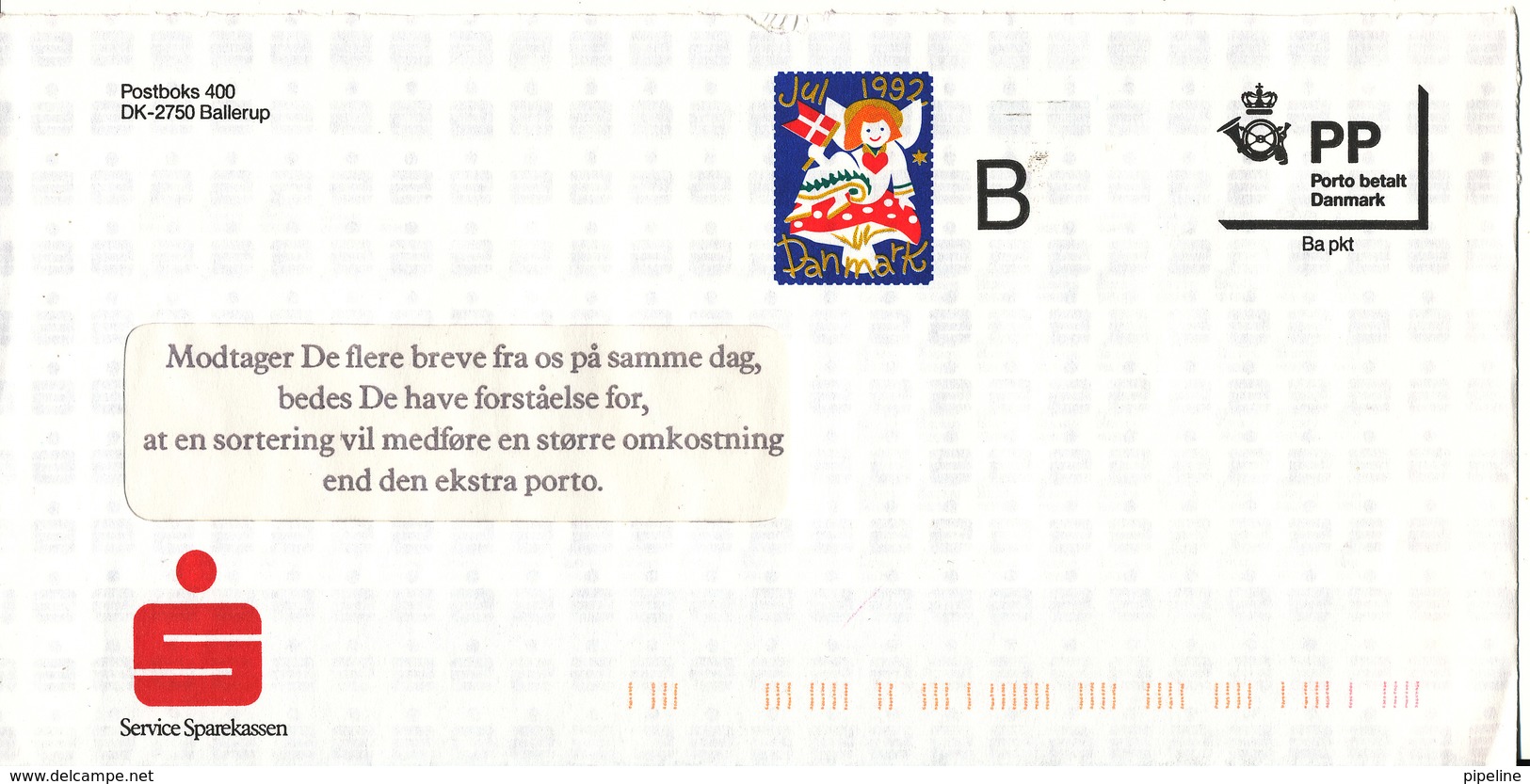 Denmark Bank Cover With Printed Christmas Seal 1992 - Storia Postale