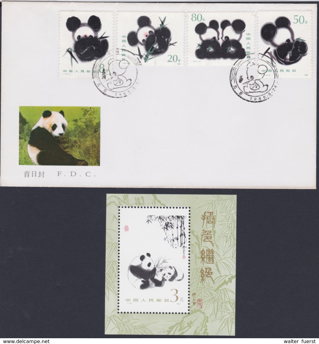 CHINA 1985, "Panda", FDC + Block 35 Unmounted Mint - Collections, Lots & Séries