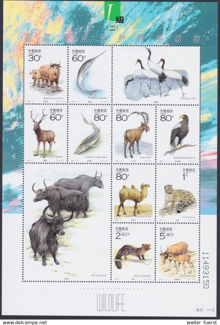 CHINA 2001, "Wildlife", Minisheet Unmounted Mint - Blocks & Kleinbögen