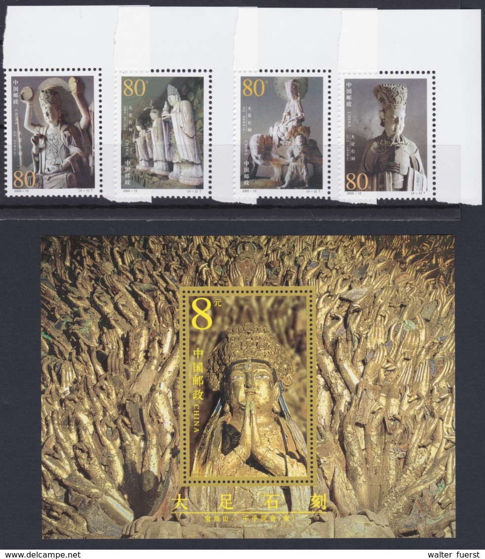 CHINA 2002, "Stone Sculptures Of Dazu", FDC + Serie And Block 108 Unmounted Mint - Blocks & Kleinbögen