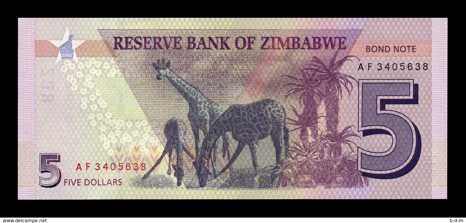 Zimbabwe 5 Dollars 2016 Pick 100b  With "Bond Note" SC UNC - Zimbabwe