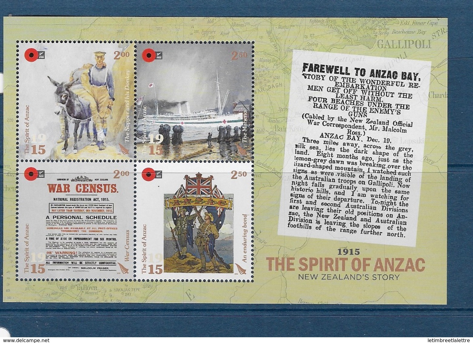 Nouvelle-Zélande Bloc Feuillet N°321** Centenaire De La Première Guerre Mondiale - Blocks & Sheetlets