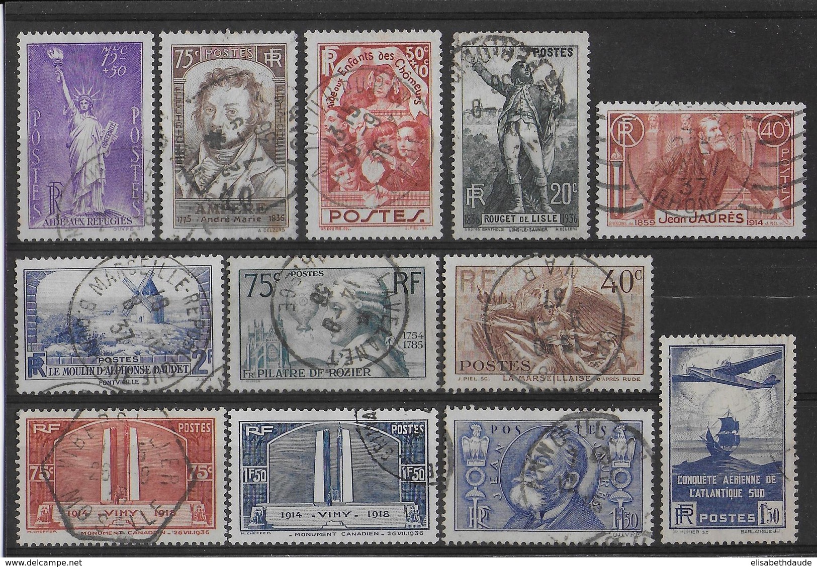 1936 - YVERT N° 309/320 BELLES OBLITERATIONS ! - Usati