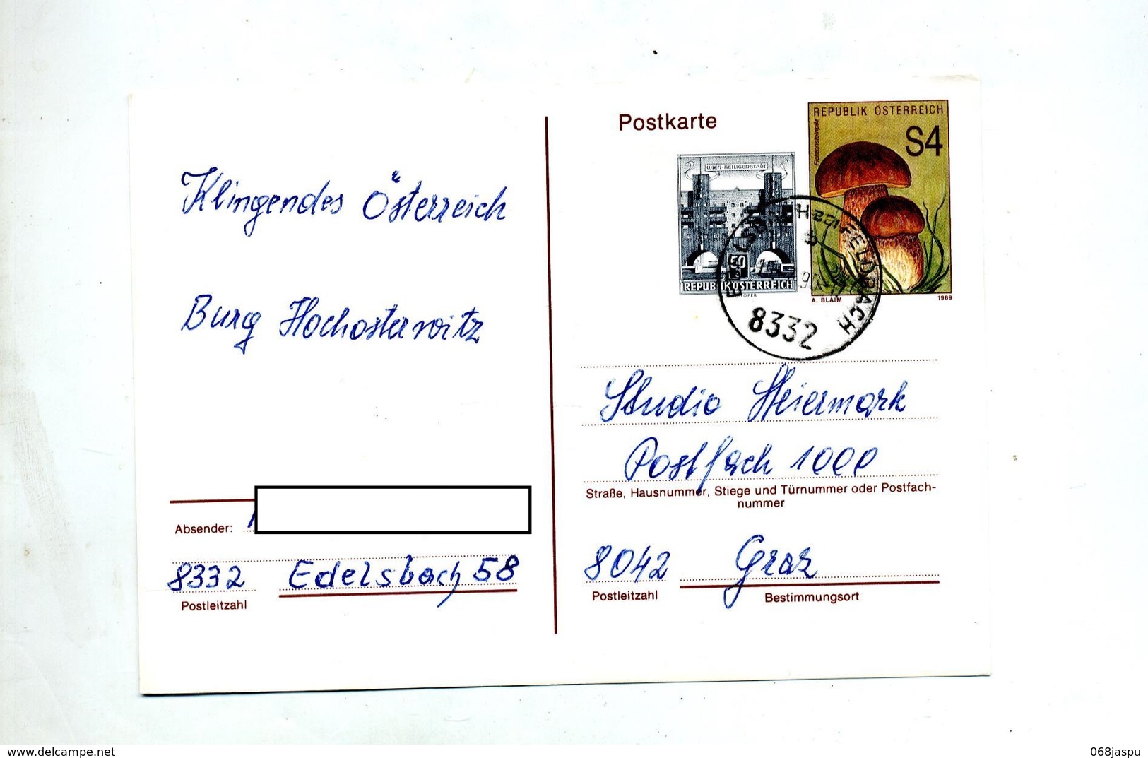 Carte Postale 4 Champignon Cachet Edelsbach - Sonstige & Ohne Zuordnung