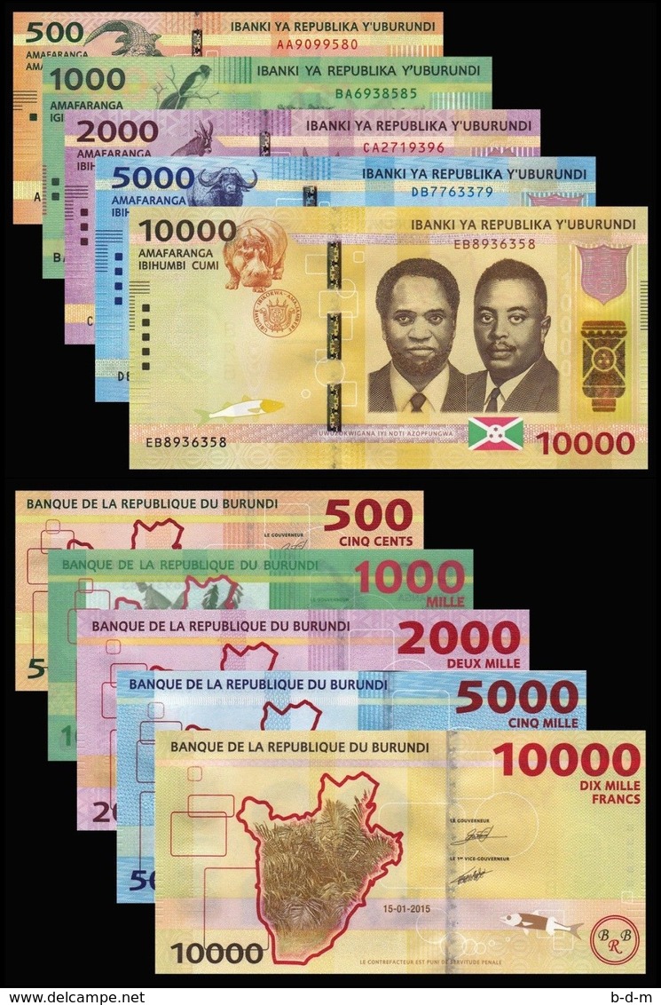 Burundi Set 500 1000 2000 5000 10000 Francs 2015 - 2018 Pick 50 - 54 SC UNC - Burundi