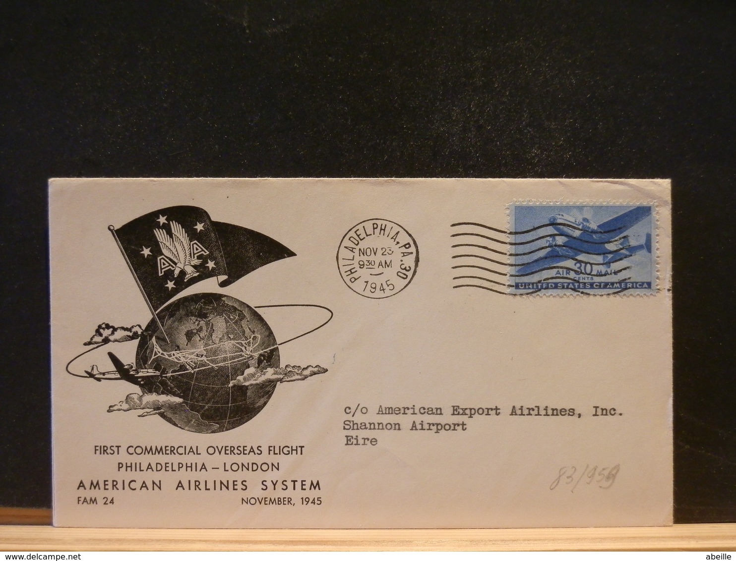 83/959 LETTRE   USA 1945 1 FLIGHT - 1c. 1918-1940 Lettres