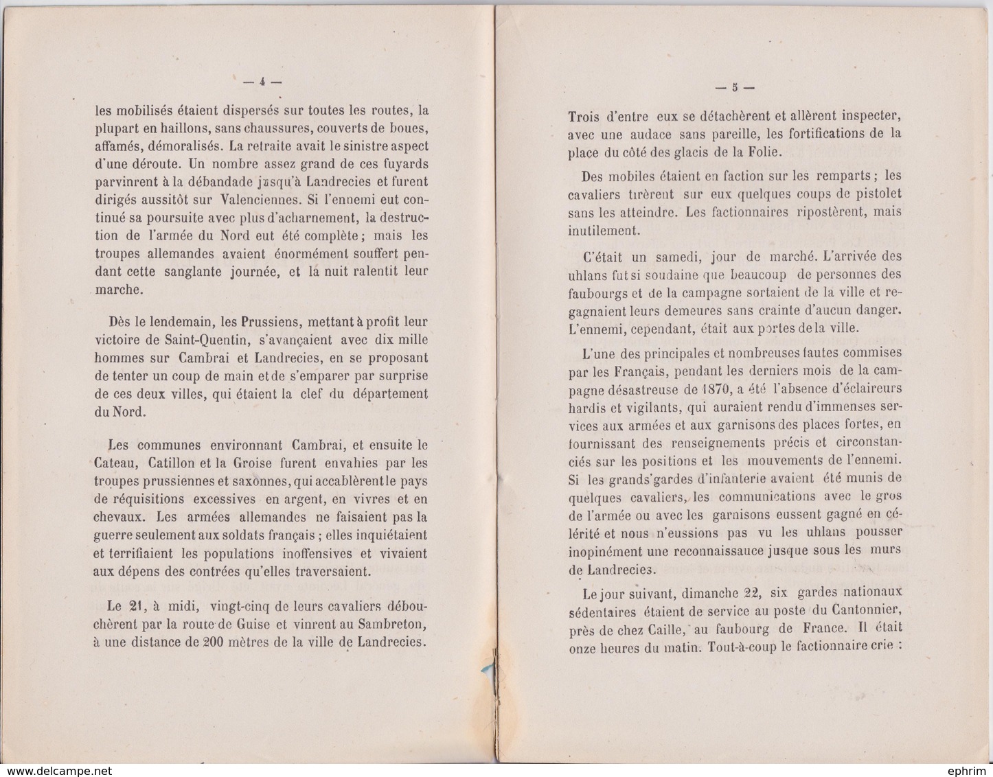 Guerre De 1870 Relation Du Bombardement De Landrecies Deloffre Uhlans Hecq Preux-aux-Bois Mormal Pommereuil Le Favril... - Sonstige & Ohne Zuordnung