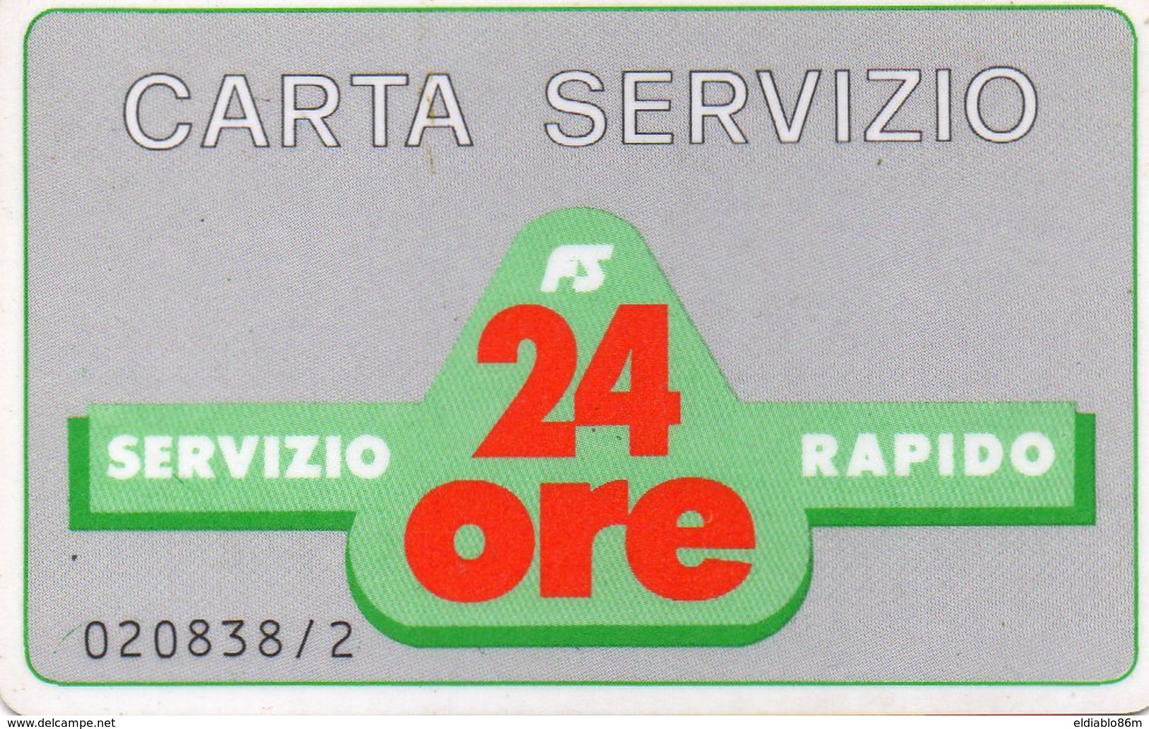 ITALY - FERROVIE DELLO STATO - CARTA SERVIZIO 24 ORE - MAGNETIC - NOT PHONECARD - Altri & Non Classificati