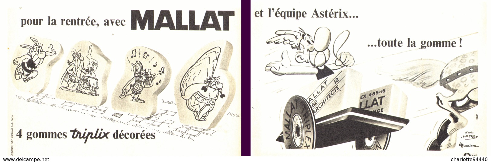 PUB GOMME " MALLAT "  Et  " ASTERIX Et OBELIX  "   1967 - Astérix