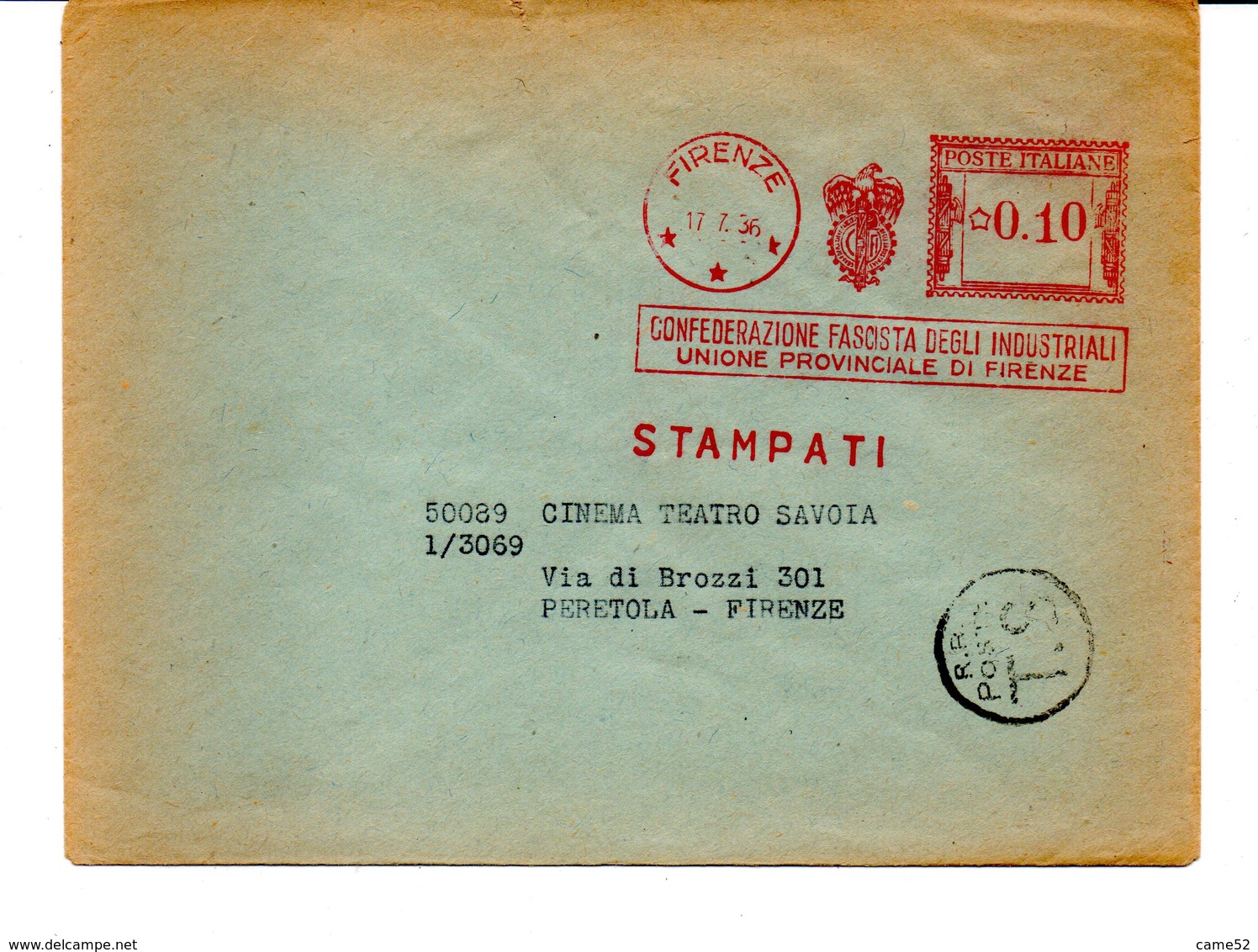 1936 EMA Affrancatura Meccanica Rossa Freistempel Firenze Confederazione Fascista Industriali Unione Provinciale - Franking Machines (EMA)