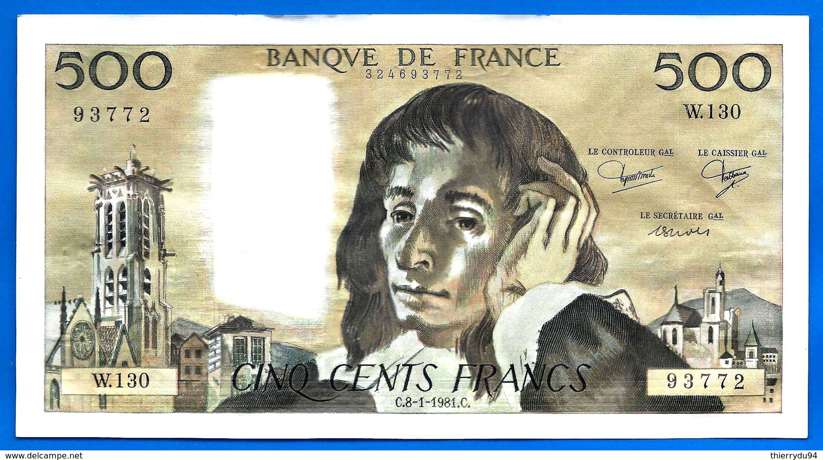 France 500 Francs 1981 8 Janvier January Pascal Serie W 130 Que Prix + Port Frcs Frc Europe Paypal Skrill Bitcoin OK - 500 F 1968-1993 ''Pascal''