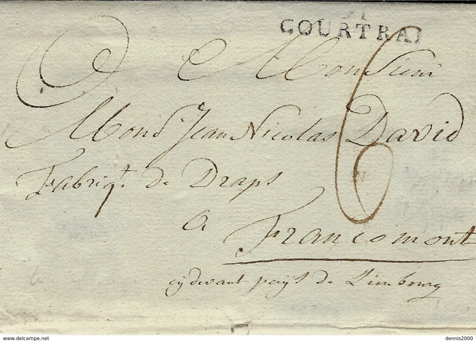 1810- TERR. CONQUIS - Lettre De 91 / COURTRAY ( La Lys ) 35 Mm Noir  Pour Francomont - 1794-1814 (Periodo Francese)