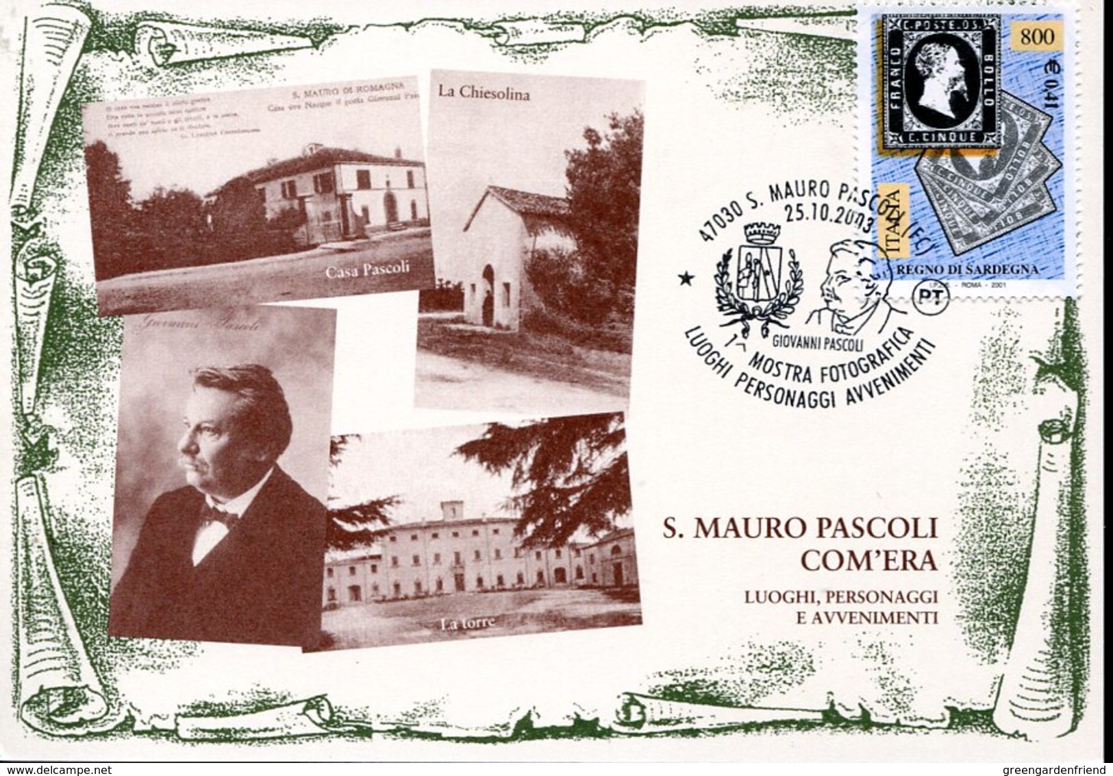 49271 Italia, Special Postmark 2003 San Mauro Pascoli, Mostra Fotografica Giovanni Pascoli - Writers