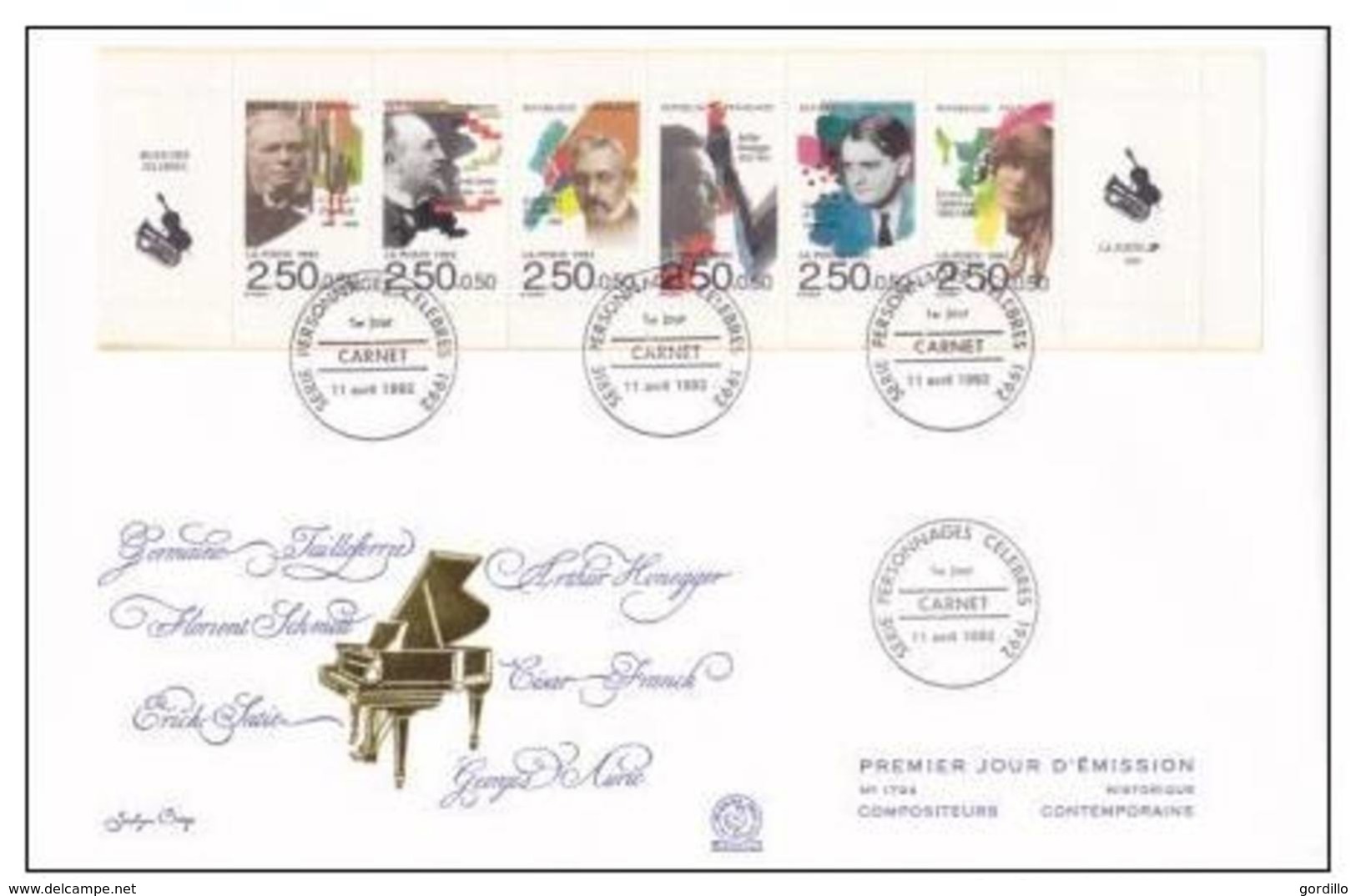 FDC GRAND FORMAT MUSICIENS PERSONNAGES CELEBRES 1992 YT 2747 à 2752  11/04/92. - Bekende Personen