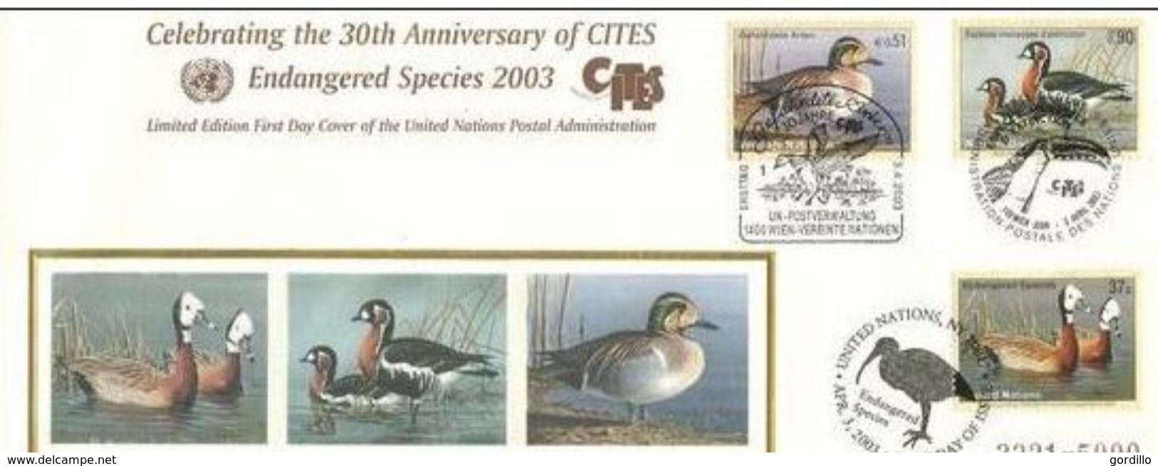 UN NEW YORK 2003 ENDANGERED SPECIES LIMITED TRIPLE-CANCELLED FDC Canard Duck - Lettres & Documents