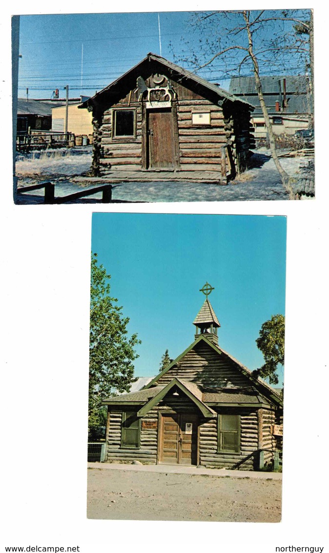 2 WHITEHORSE, Yukon, Canada, Sam McGee's Cabin & 1900 Log Church,  Old Chrome Postcards - Yukon