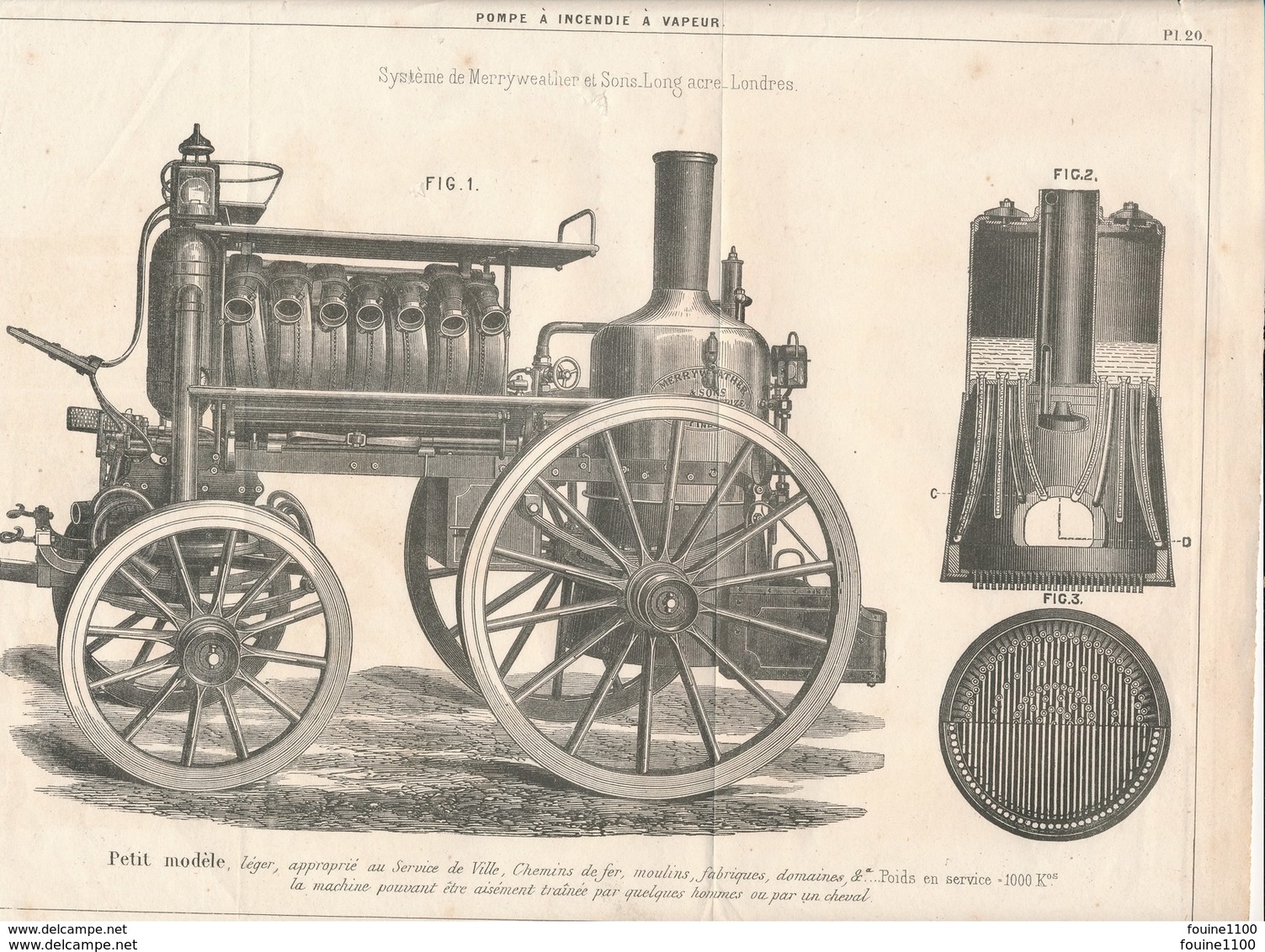 Ancienne Feuille / Planche D' Une Pompe à Incendie Système De Merryweather Et Sons Long Acre Long ( Pompier ) - Maschinen