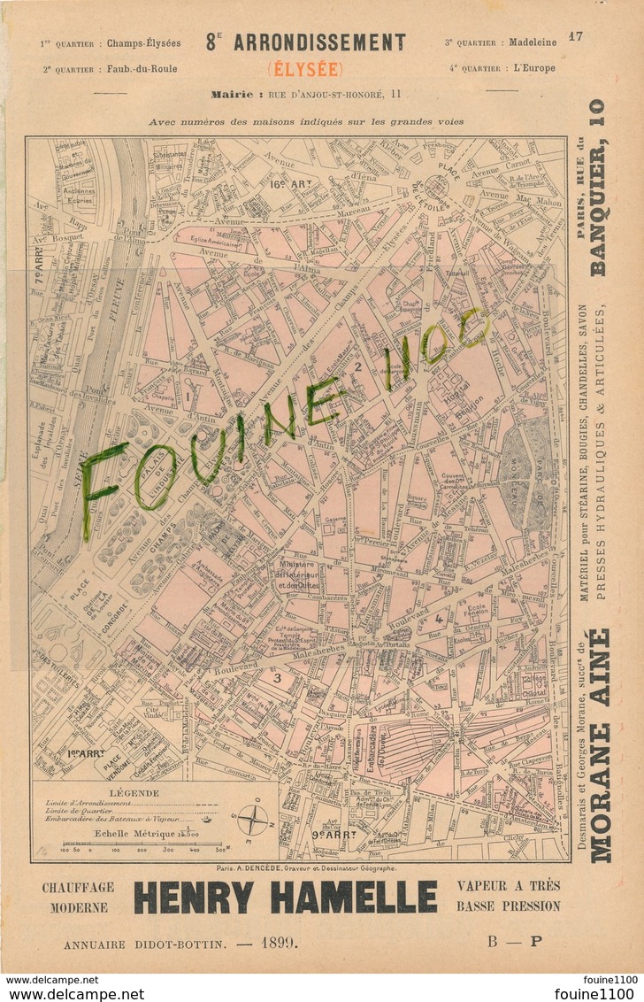 1899 PARIS Plan 8e Arrondissement / Théâtre De Vaudeville ( Biere Dumesnil Chapelier E. Motsch - Publicités