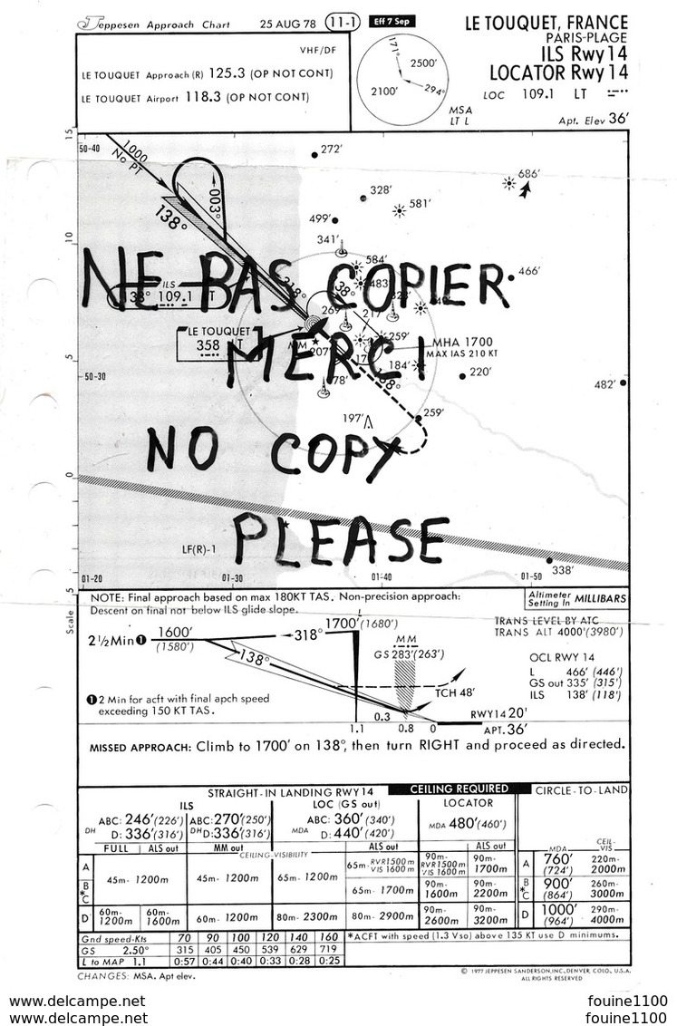 1 Feuille De Cartographie De Navigation Aérienne Du Terminal  LE TOUQUET PARIS PLAGE    Jeppesen ( Aviation Aéroport ) - Autres & Non Classés