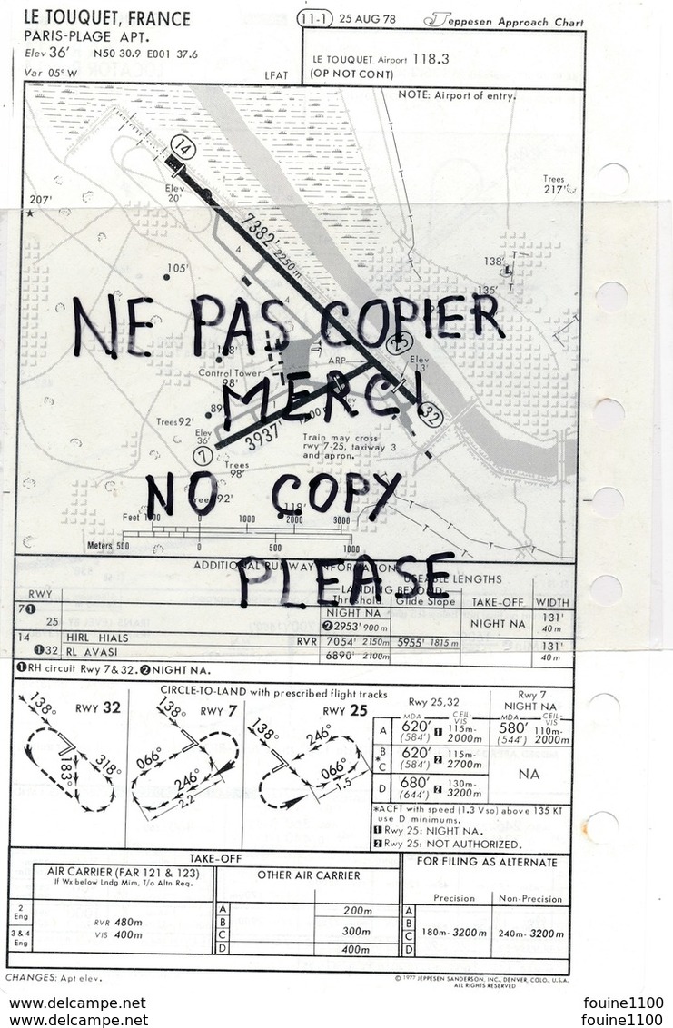 1 Feuille De Cartographie De Navigation Aérienne Du Terminal  LE TOUQUET PARIS PLAGE    Jeppesen ( Aviation Aéroport ) - Autres & Non Classés